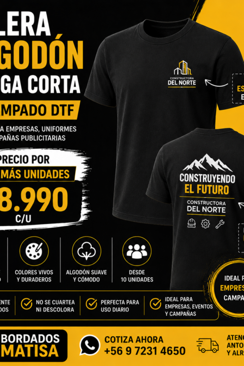 Polera Algodón Manga Corta Estampado DTF
